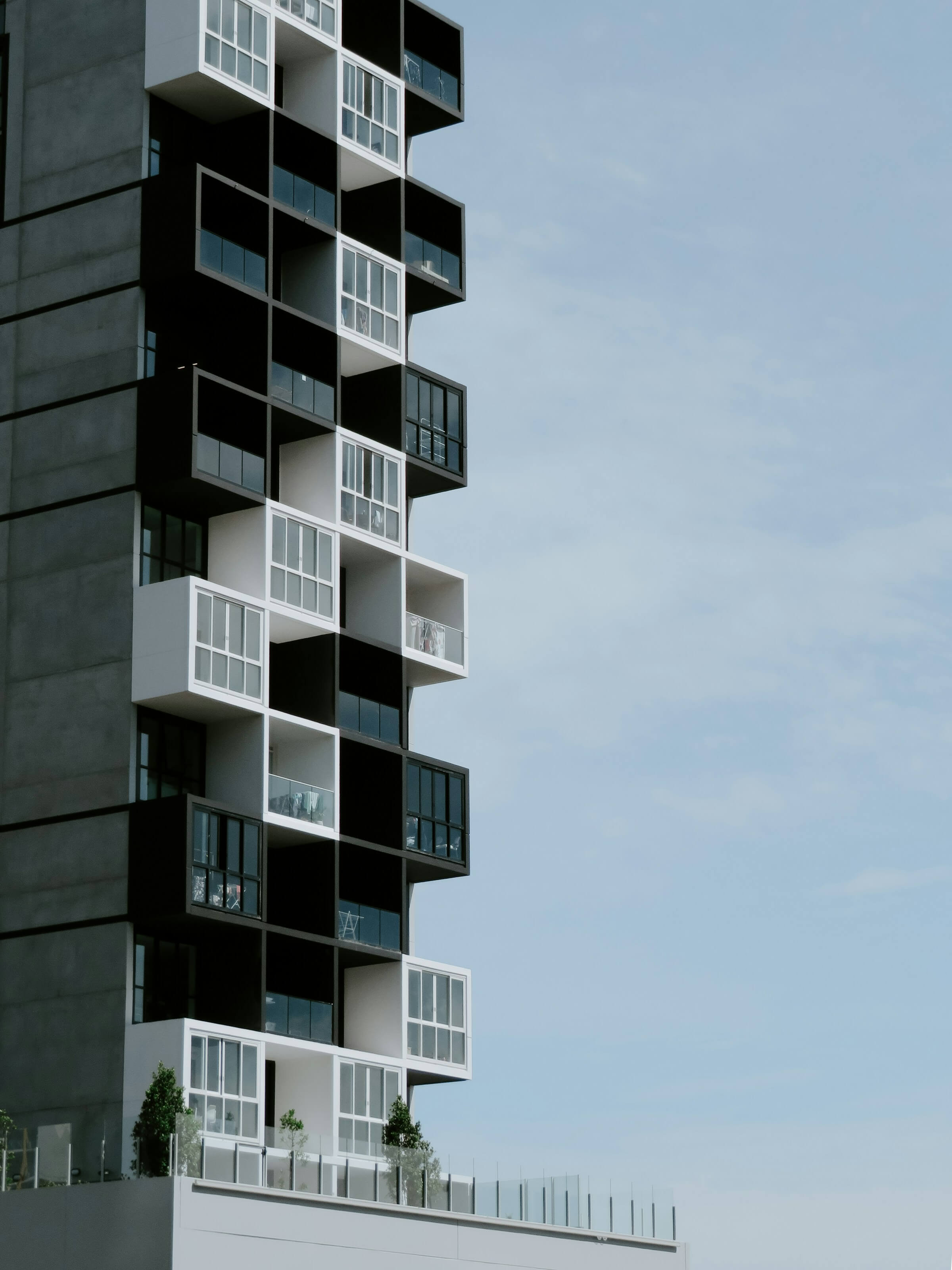 Modern residential tower with staggered balconies